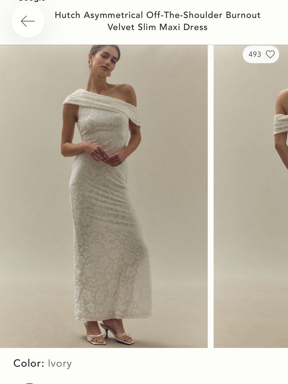 Hutch Ivory Asymmetrical Off‑The‑Shoulder Burnout Velvet Maxi Dress